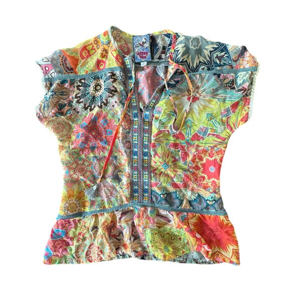 Johnny Was size XS Kaleida Paise blouse Floral Boho Embroidered Top Silk - Picture 3 of 8